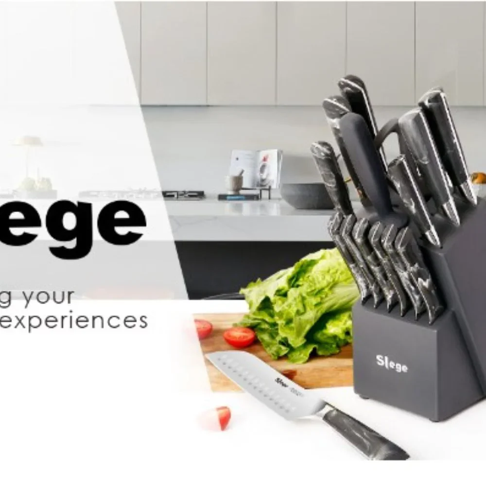 15 pc CHEF + STEAK KNIVES + SHEARS - BLOCK SET (Grey Marbling)